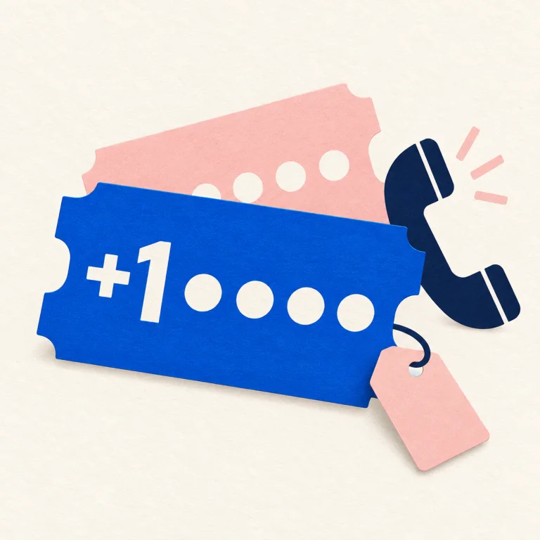Blue and pink number tickets with a phone receiver, illustrating phone number selection